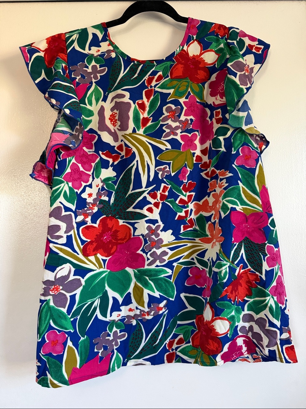 SHEIN Blue Multicolor Floral Ruffle Sleeve Top